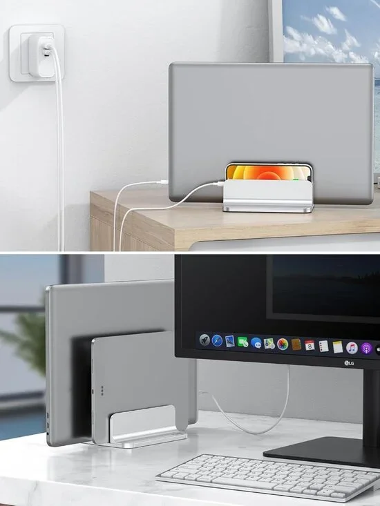 Vertical Laptop Stand [Updated Double Version], Desktop Aluminum Mac Book Stand - Picture 6 of 8